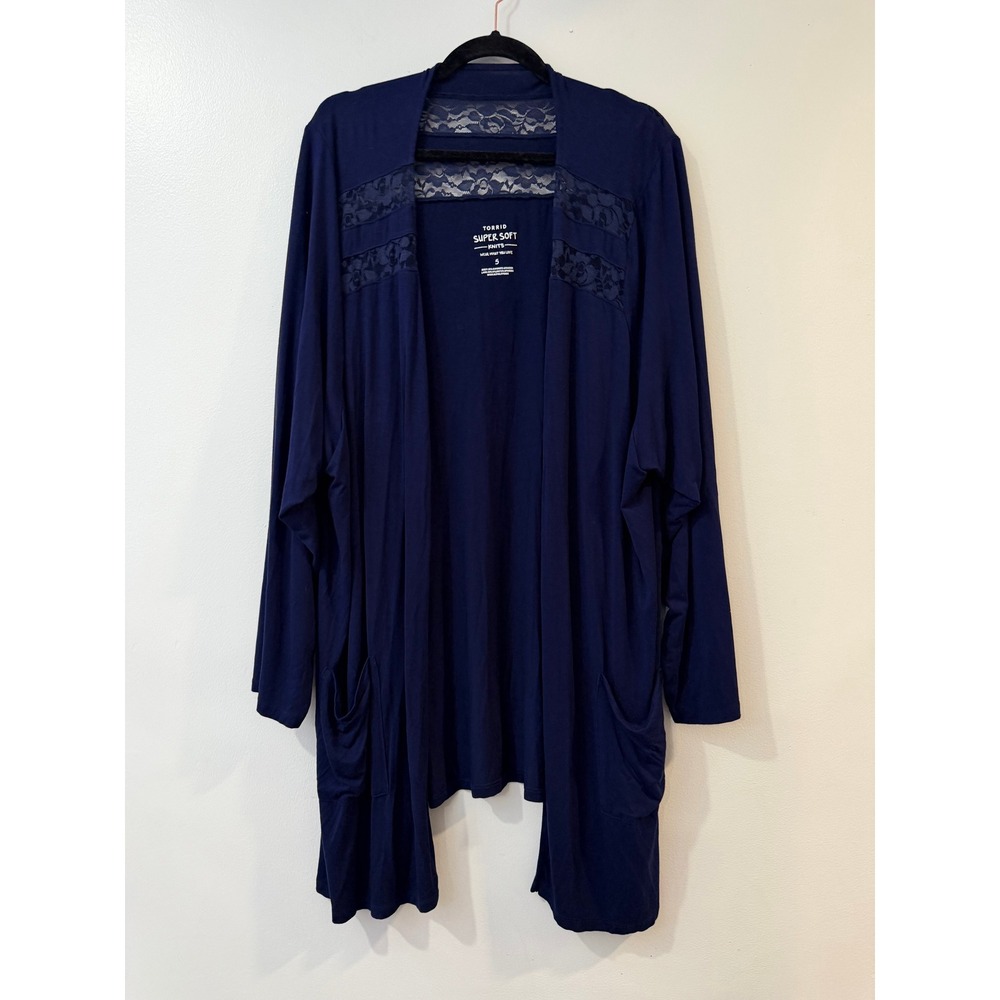 Torrid Super Soft Knits Navy Blue Lace Trim Open Front Cardigan 5X